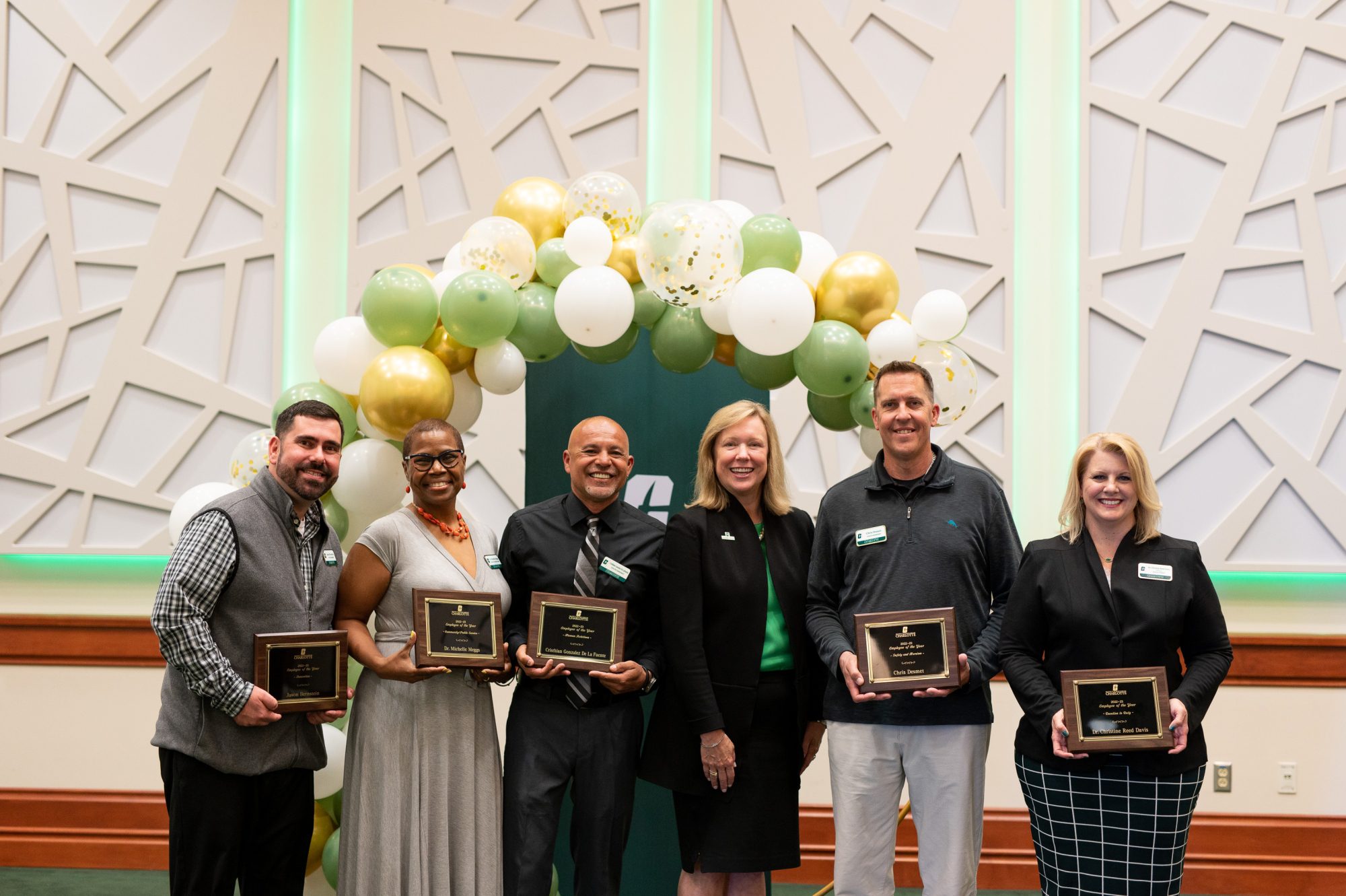 2023 Staff Employee of the Year winners with Chancellor Sharon L. Gaber